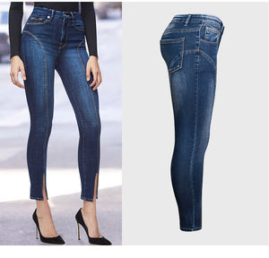 Jeans New Mid rise Stretch Split Leg Trendy High Quality Washed Cropped Jeans