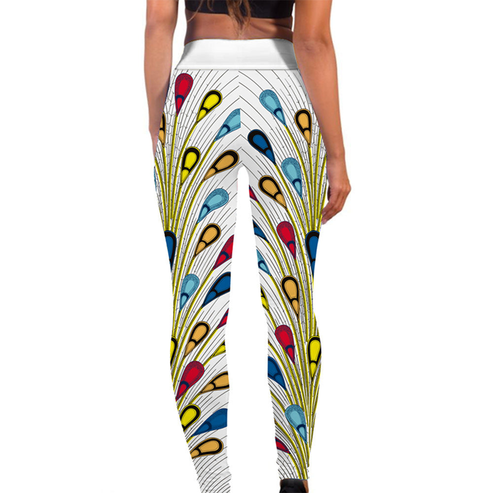 Fitstyle Yoga Clothes Women Tight High Waist Hip Lifting Sport Fitness Pants Peacock Tail Print Yoga Pants