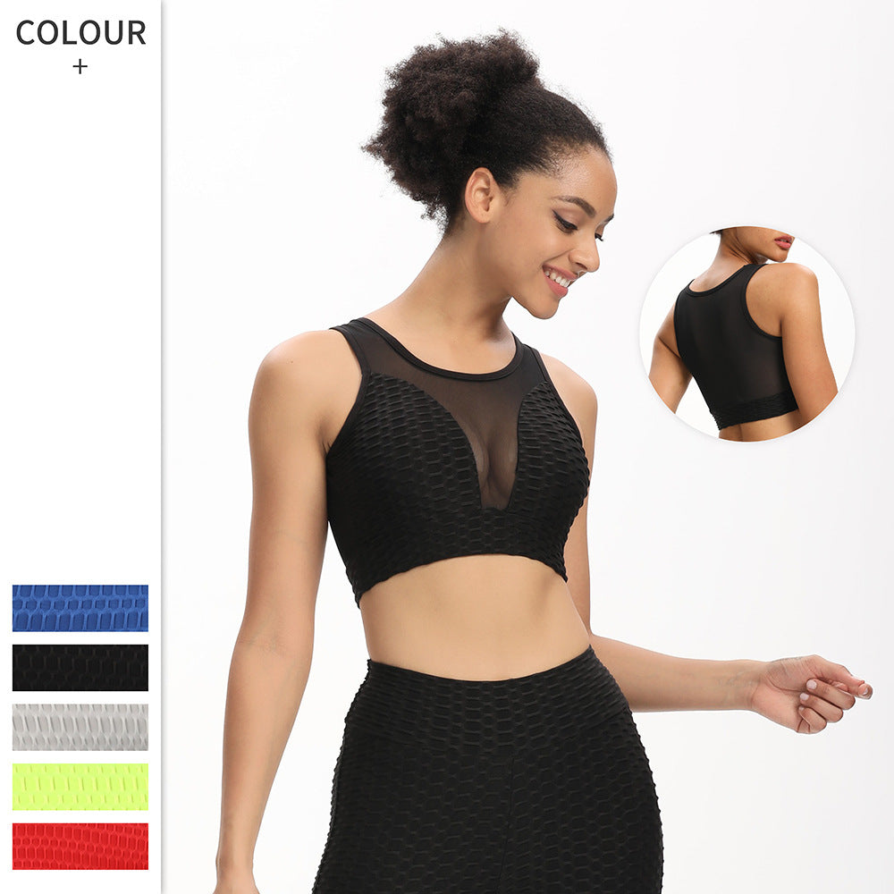 Fitstyle spot fitness solid color jacquar mesh sexy yoga bra women