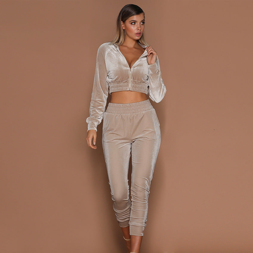 Lady Velvet zipper tracksuit 2piece set