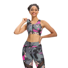 Load image into Gallery viewer, now offers leopard print camouflage zipper mesh stitching thickened Melanie four side elastic Fitness Yoga suit
