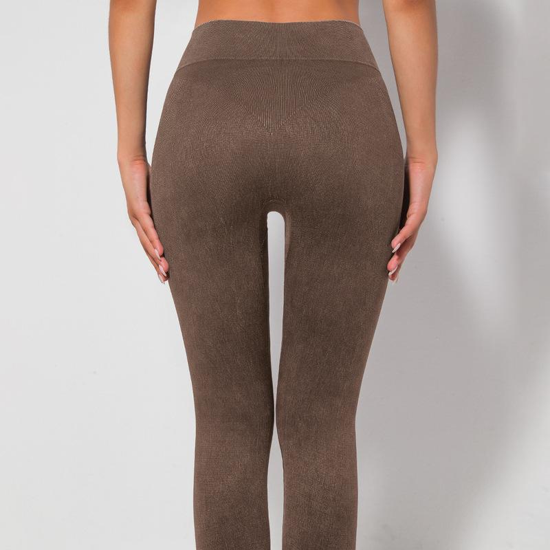 Seamless Lined Washed Stone Washed Yoga Pants Running Fitness Pants Breathable Tight Sportswear For Women