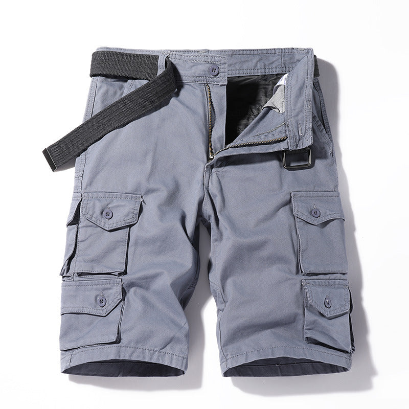 Shorts: Men's simple, classic, versatile, washed, Multi Pocket casual overalls, six point sports men's pants