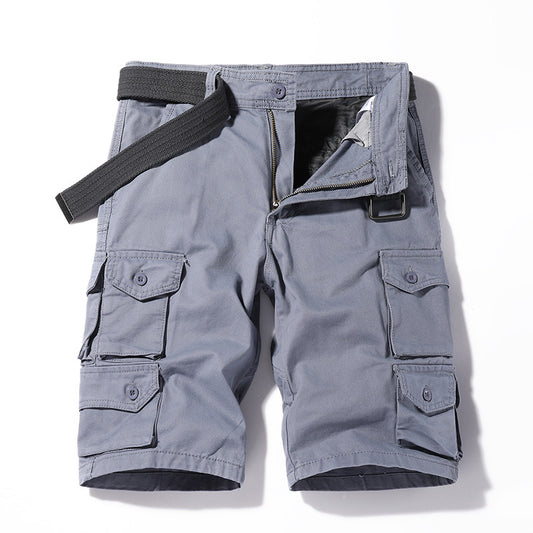Shorts: Men's simple, classic, versatile, washed, Multi Pocket casual overalls, six point sports men's pants