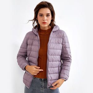 Down jacket women's winter light short white duck down women's stand collar solid color warm 90 down jacket