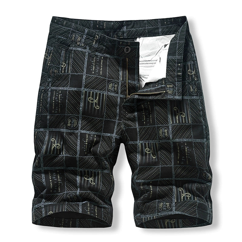 Work wear shorts men's washing pure cotton middle pants lattice casual four pocket pants