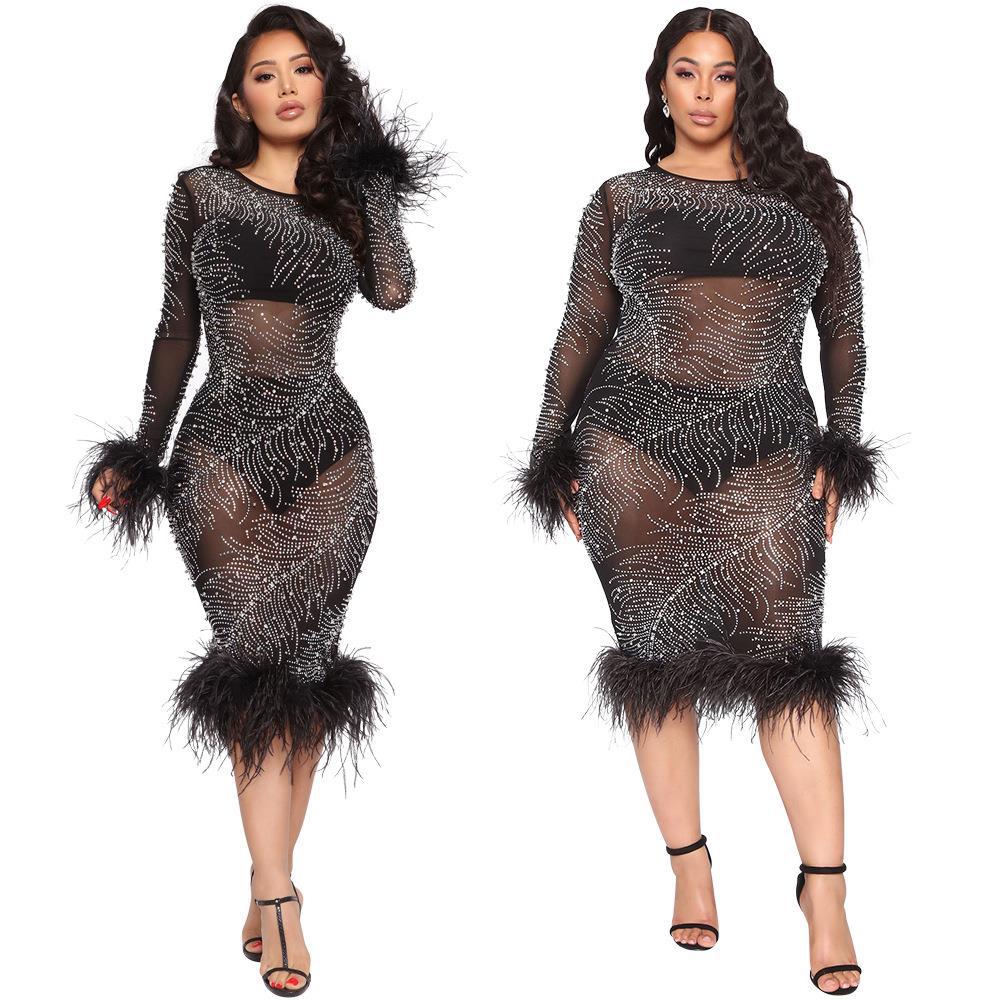 Casual Feather Long Sleeve Dress