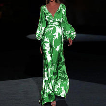 Load image into Gallery viewer, High waist commuter dress printed Lantern Sleeve V-neck dress
