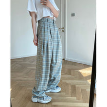 Load image into Gallery viewer, Spring and summer new European and American retro trendy grille high waist wide pants loose vertical cool radish trousers trousers women
