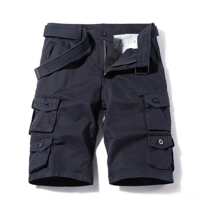 Shorts: Men's simple, classic, versatile, washed, Multi Pocket casual overalls, six point sports men's pants