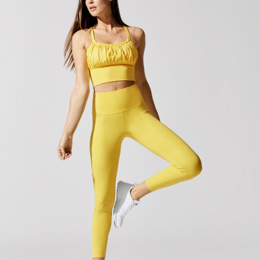 Fitness Yoga Wear Suit Sling Beautiful Back Yellow Ruffled Bra Trousers Yoga Suit Fitness Exercise Women Clothing