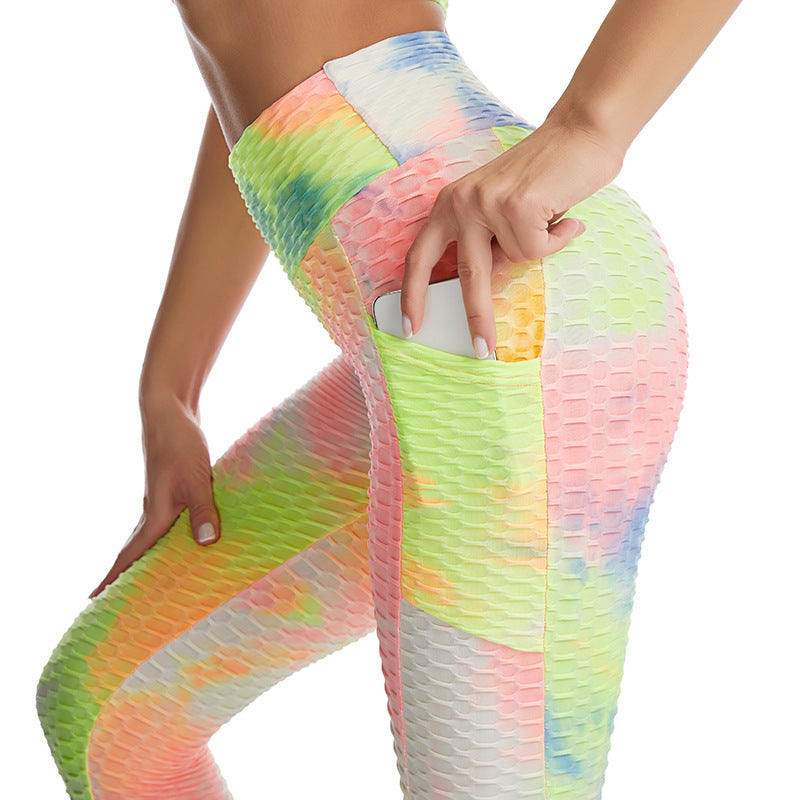 Fitstyle Hot Selling sports fitness women tie dyed yoga clothes jacquard side stitched Pocket Yoga Pants