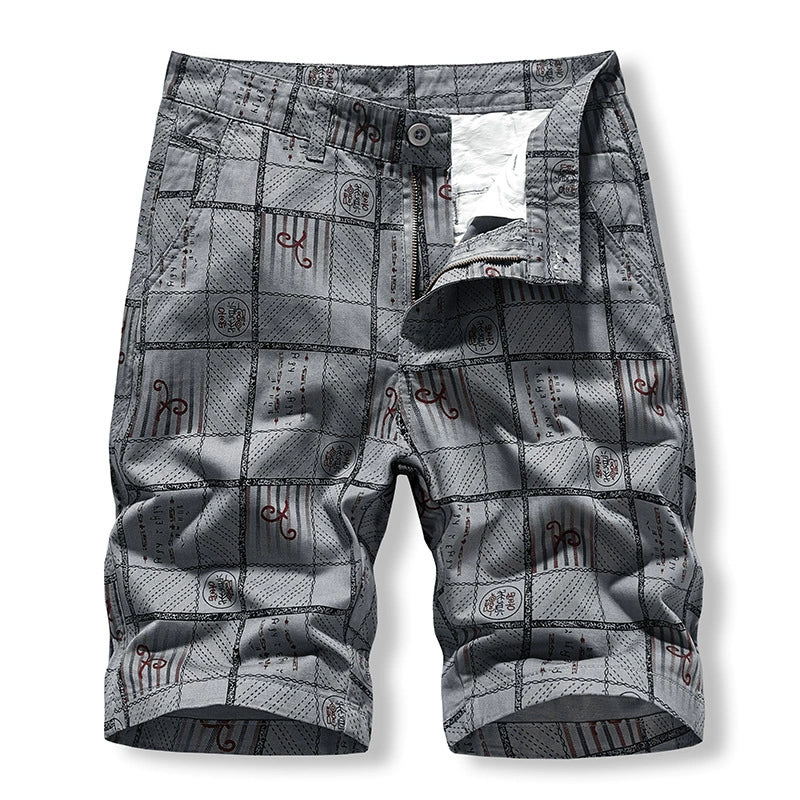 Work wear shorts men's washing pure cotton middle pants lattice casual four pocket pants