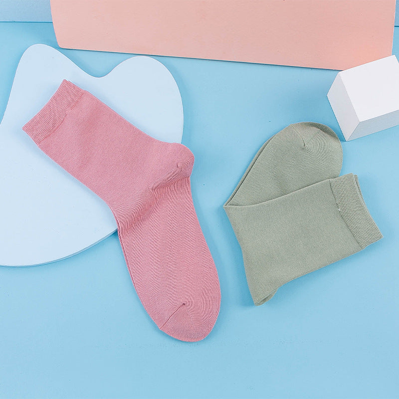 Fitstyle New Mid-Calf Socks Women Casual Anti-Pilling Pure Cotton Socks  High Elastic Waist
