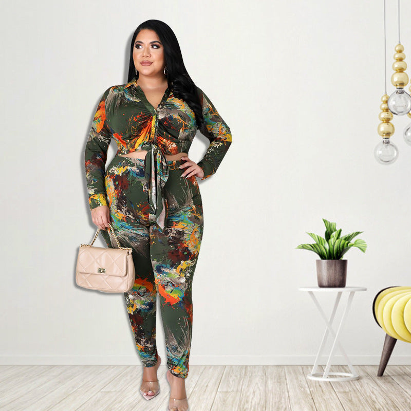 Women Clothing 2021 Autumn New Defilement Printing Fashion Suit
