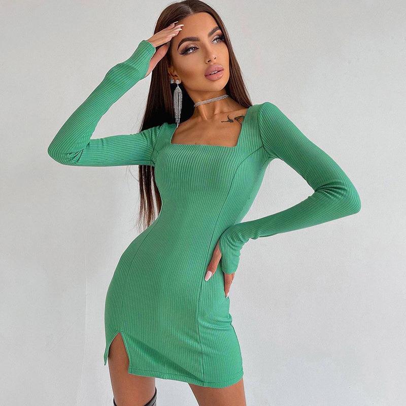 Casual Square Neck Long Sleeve Dress