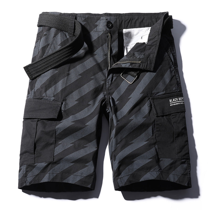 Work Shorts men's new washing stripe Multi Pocket casual pants pure cotton six point sports men's pants