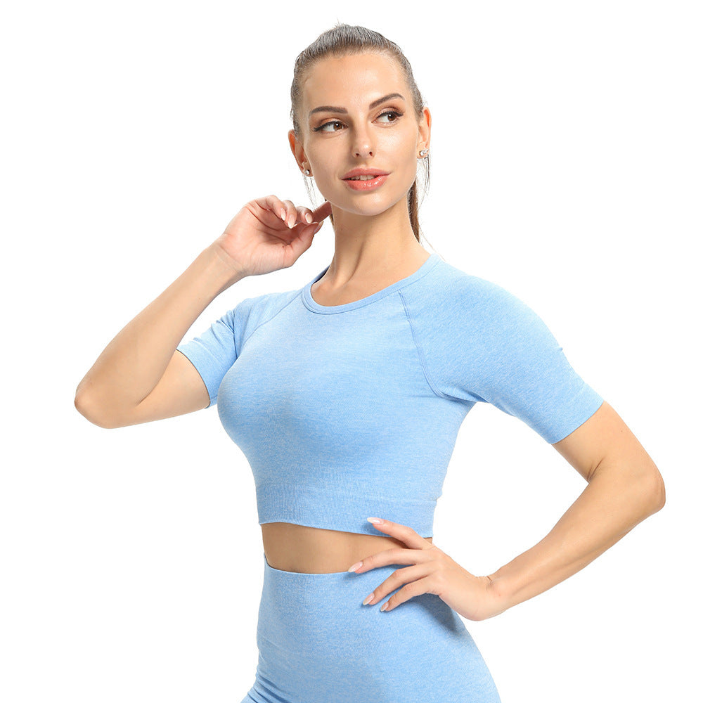 nylon seamless sweat absorbing sports Yoga suit seamless short sleeve