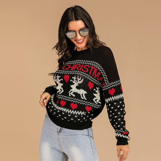 #Christmas# Leisure Round Neck Long Sleeve Pullover Sweater