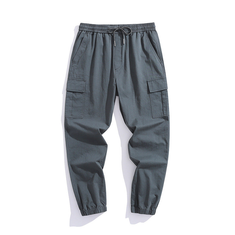 Casual pants: Men's new work clothes trend: solid color Multi Pocket legged work clothes pants