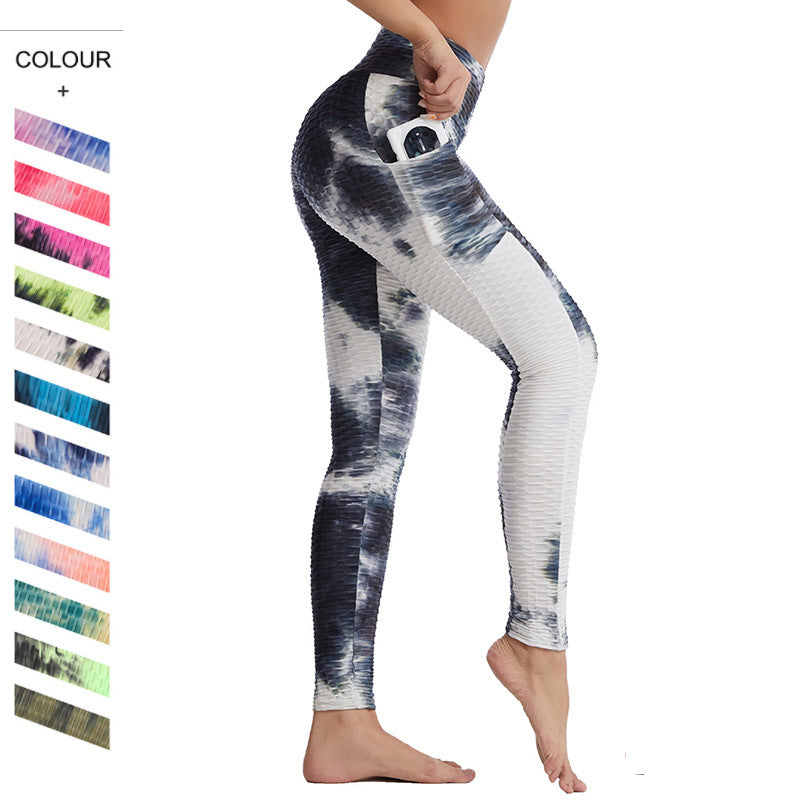 Fitstyle Hot Selling sports fitness women tie dyed yoga clothes jacquard side stitched Pocket Yoga Pants