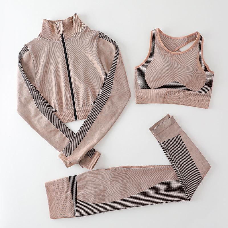 Fitstyle Zipper Yoga Clothes & Warm Up Three Pieces Set