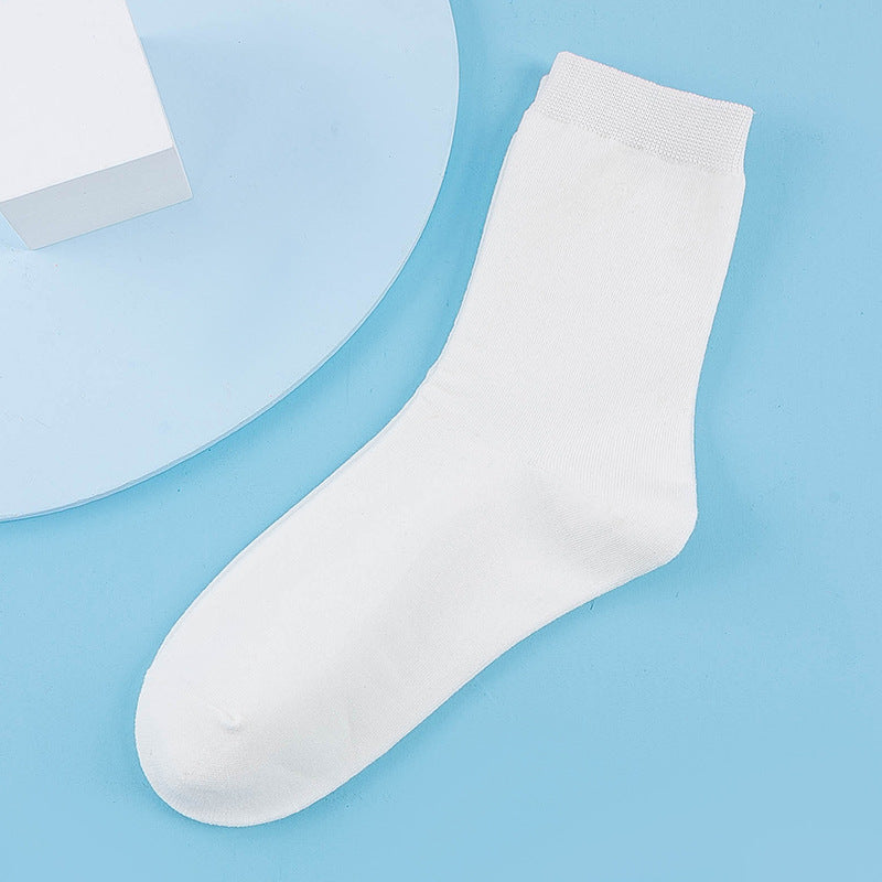 Fitstyle New Mid-Calf Socks Women Casual Anti-Pilling Pure Cotton Socks  High Elastic Waist