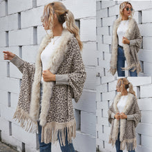 Load image into Gallery viewer, Leopard sweater autumn and winter new wool collar cardigan shawl knitted coat
