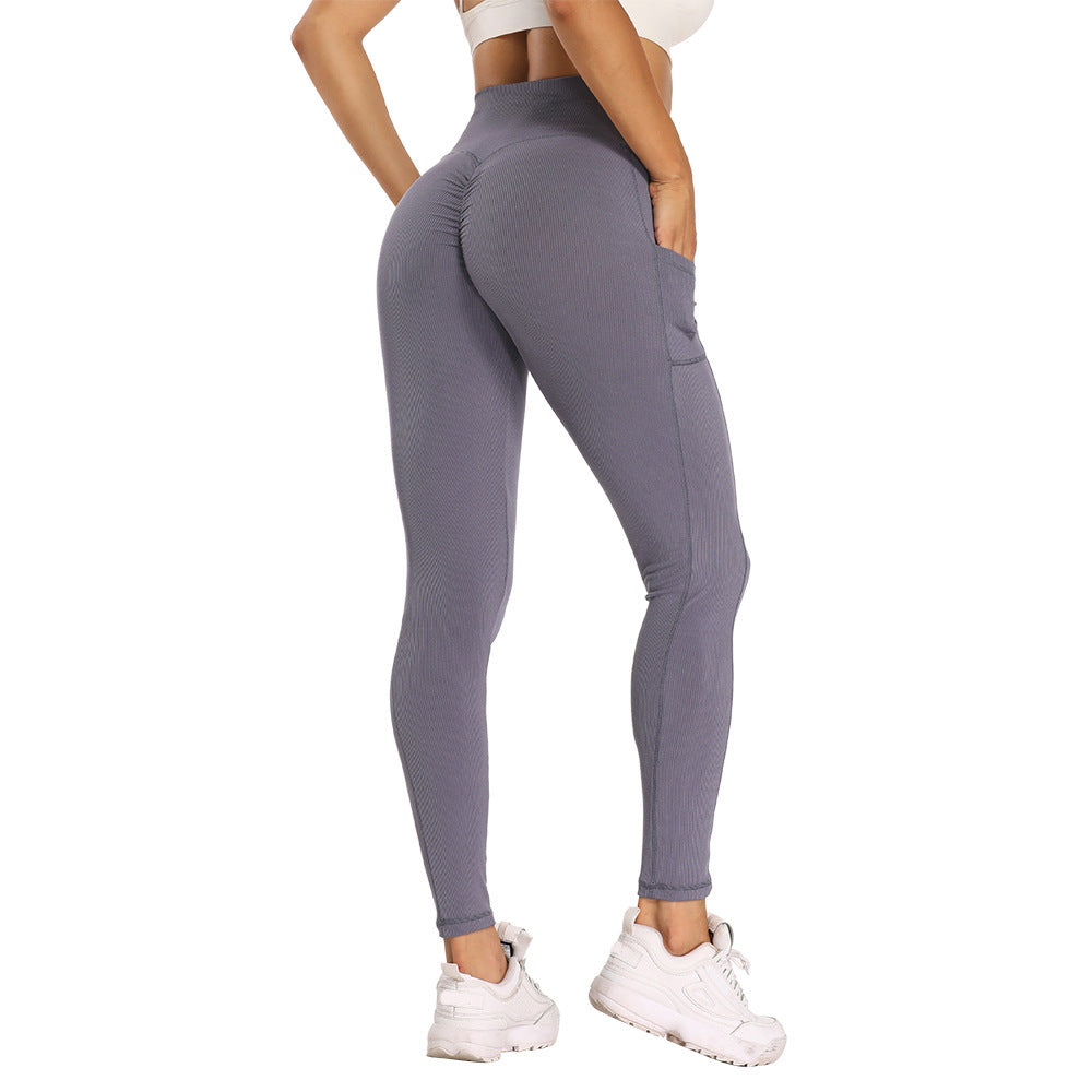 vertical pattern small pit strip side pocket High Waist Sports Fitness slim hip lifting Yoga Pants