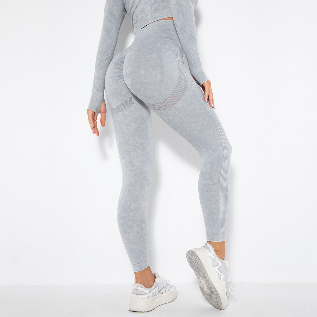 Fitstyle Seamless Washed Moisture-Absorbing Sexy Peach Hip Wicking Yoga Pants Exercise Workout Pants Leggings