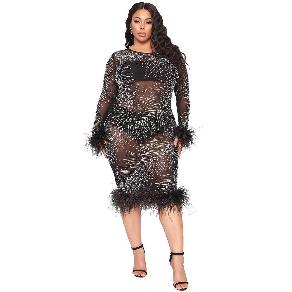 Casual Feather Long Sleeve Dress