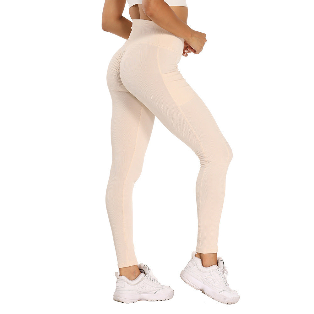 vertical pattern small pit strip side pocket High Waist Sports Fitness slim hip lifting Yoga Pants