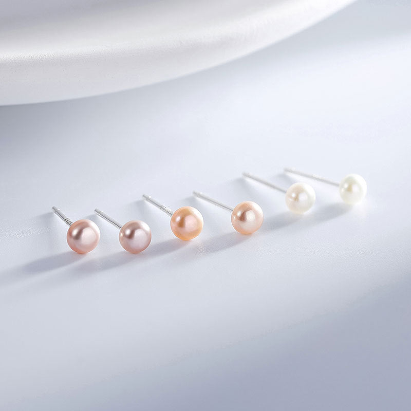 S999 silver natural freshwater pearl earrings female version small fresh new simple ear cave cozy ear