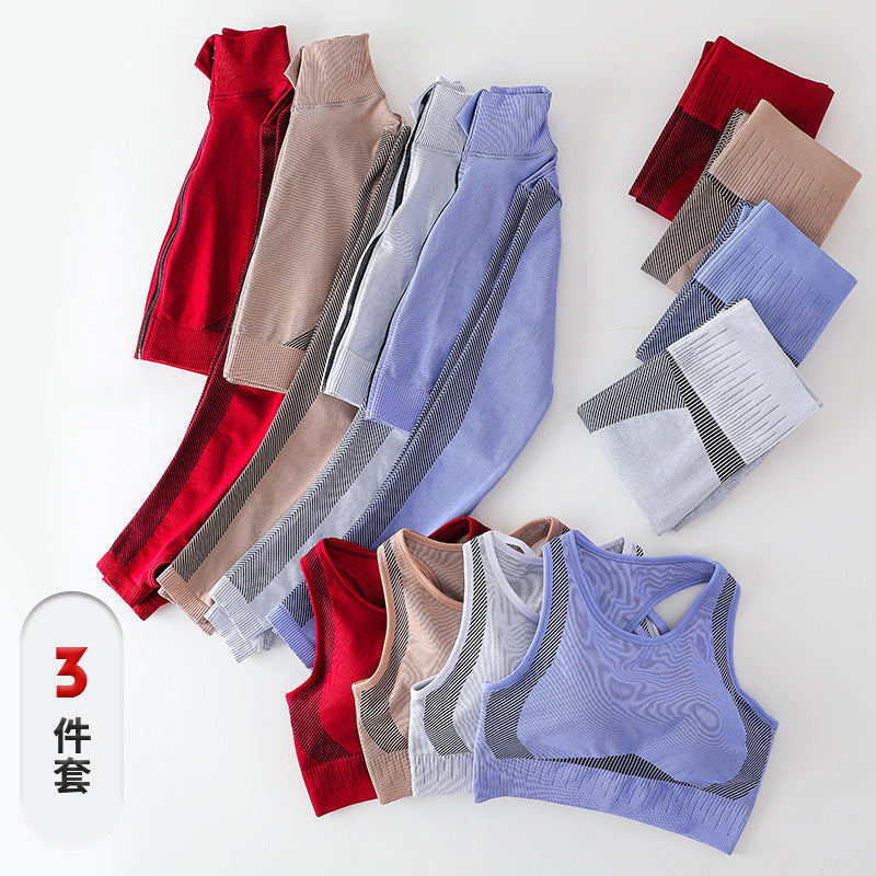 Fitstyle Zipper Yoga Clothes & Warm Up Three Pieces Set