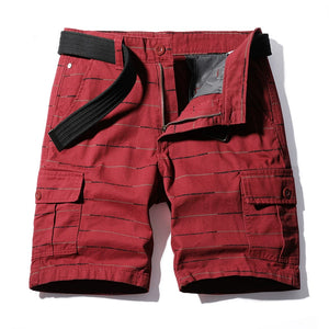 Work Shorts: Men's new fashion pure cotton washing stripe Multi Pocket five point sports casual pants