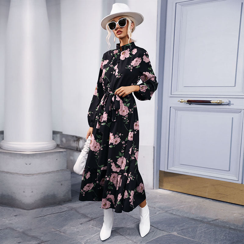 Long sleeved chiffon dress