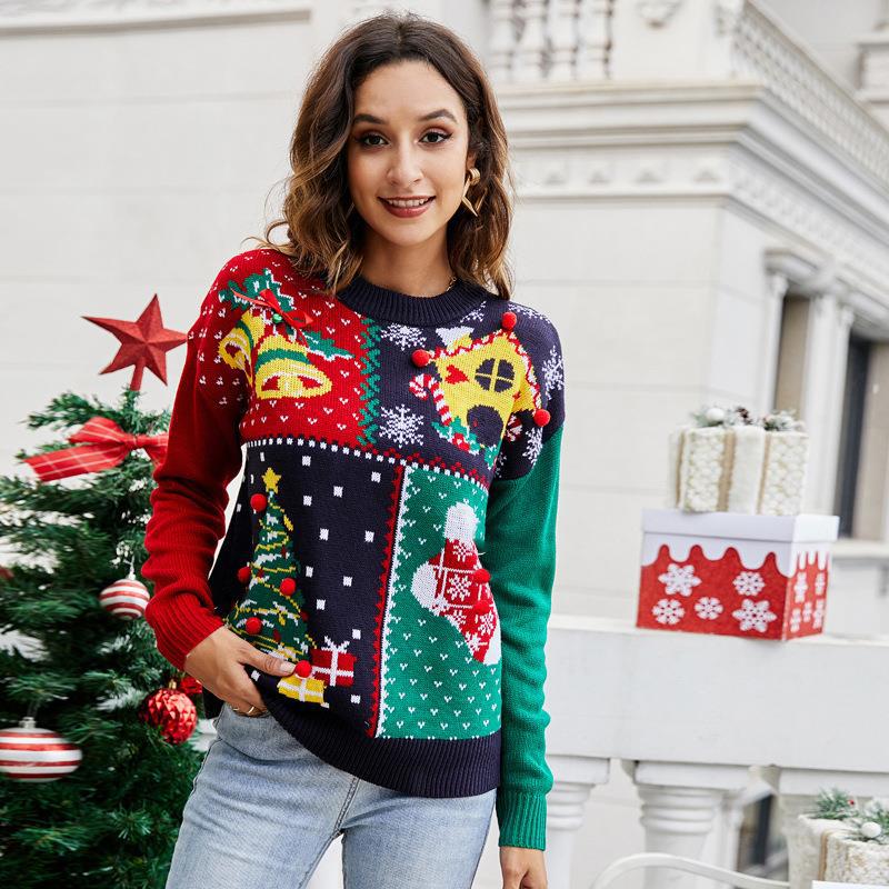 #Christmas# Long Sleeve Round Neck Pullover Sweater Festival