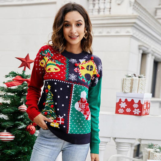 #Christmas# Long Sleeve Round Neck Pullover Sweater Festival