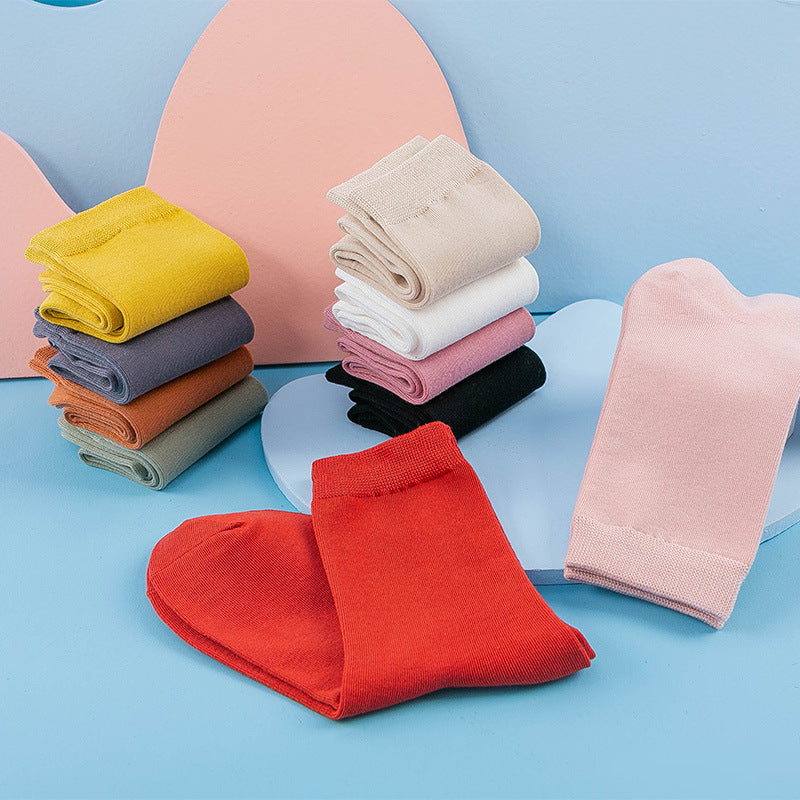 Fitstyle New Mid-Calf Socks Women Casual Anti-Pilling Pure Cotton Socks  High Elastic Waist