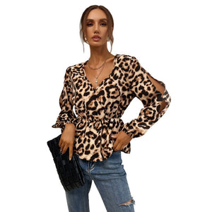 V Neck Slim Long Sleeve Leopard Cat Top