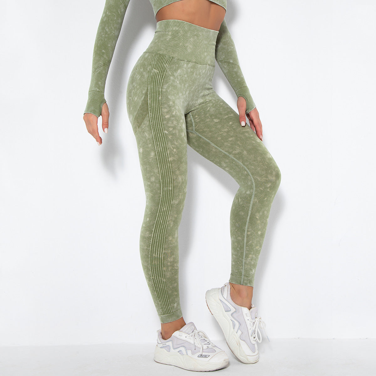 Fitstyle Seamless Washed Moisture-Absorbing Sexy Peach Hip Wicking Yoga Pants Exercise Workout Pants Leggings