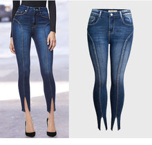 Load image into Gallery viewer, Jeans New Mid rise Stretch Split Leg Trendy High Quality Washed Cropped Jeans
