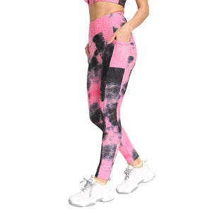 Fitstyle high waist hip lifting fitness tie dyed jacquard Side Pocket Yoga Pants