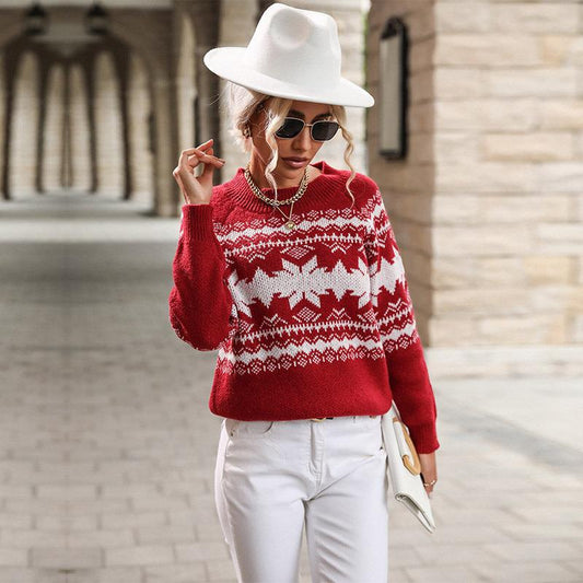 #Christmas# Long Sleeved Round Neck Pullover Sweater
