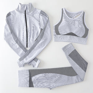 Fitstyle Zipper Yoga Clothes & Warm Up Three Pieces Set