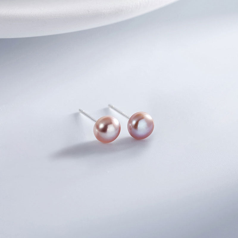 S999 silver natural freshwater pearl earrings female version small fresh new simple ear cave cozy ear