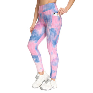 Fitstyle high waist hip lifting fitness tie dyed jacquard Side Pocket Yoga Pants