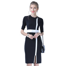 Load image into Gallery viewer, New short sleeved knitted dress medium long straight slim curved bead dress
