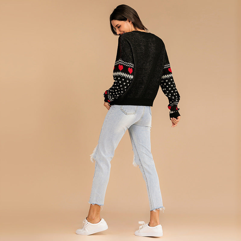 #Christmas# Leisure Round Neck Long Sleeve Pullover Sweater