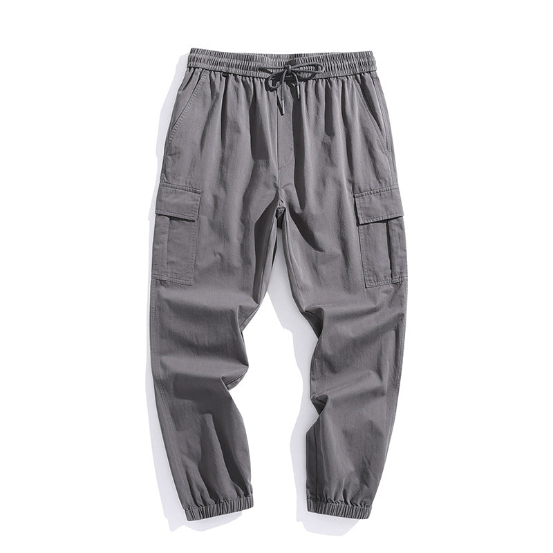 Casual pants: Men's new work clothes trend: solid color Multi Pocket legged work clothes pants